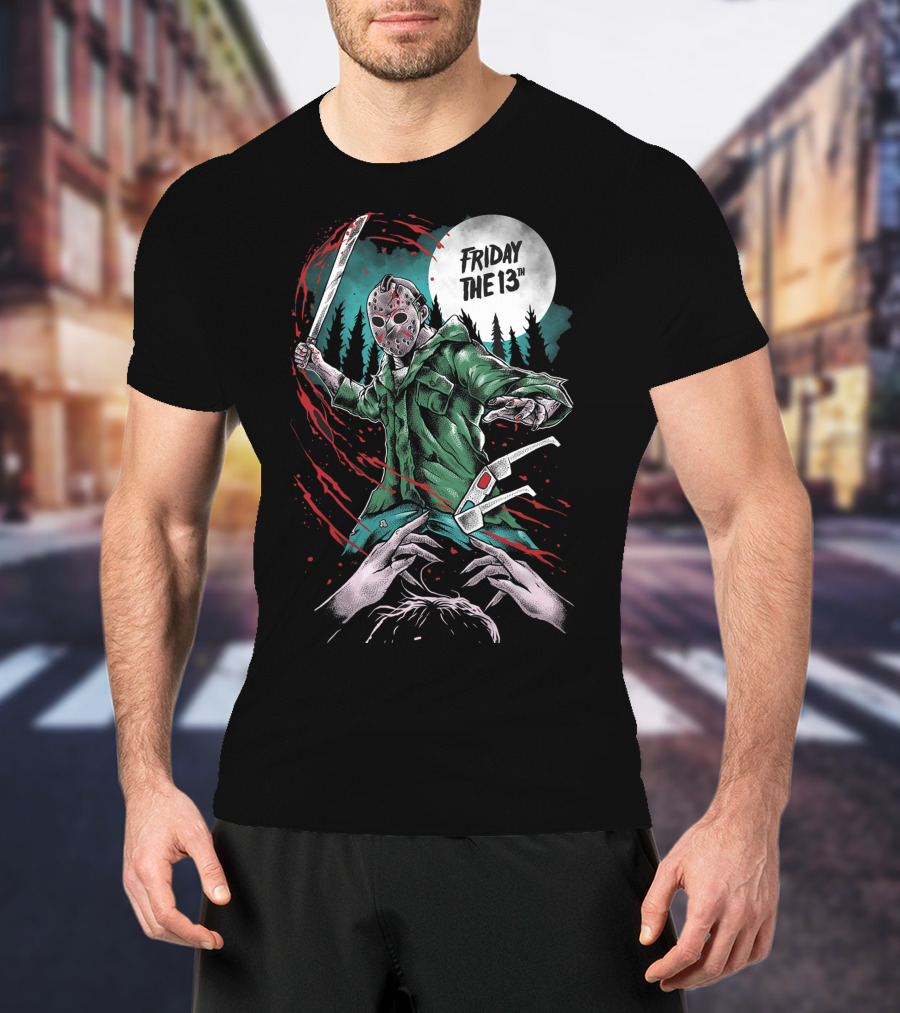 Friday The 13th Jason Vorhees Mask And Machete Horror Scene T-Shirt