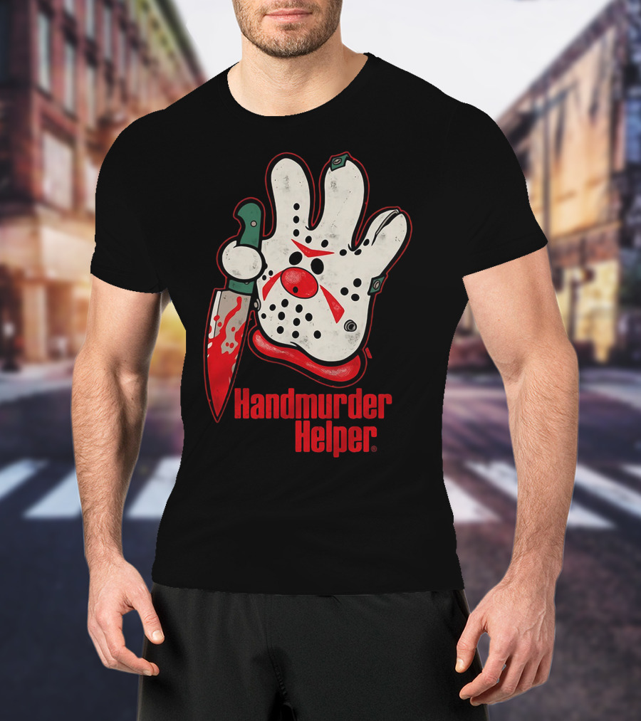 Handmurder Helper Bloody Knife Orange Glove Mask T-Shirt