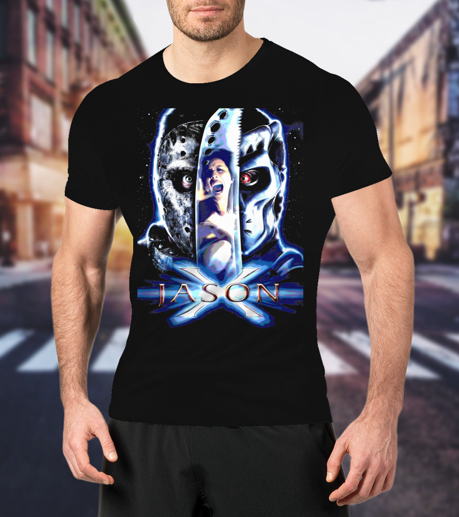 Jason X Horror Iconic Mask And Knife T-Shirt