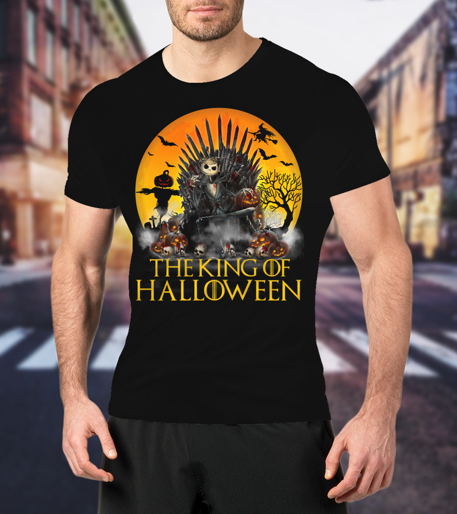 The King Of Halloween Jack Skellington Iron Throne Halloween Scene T-Shirt