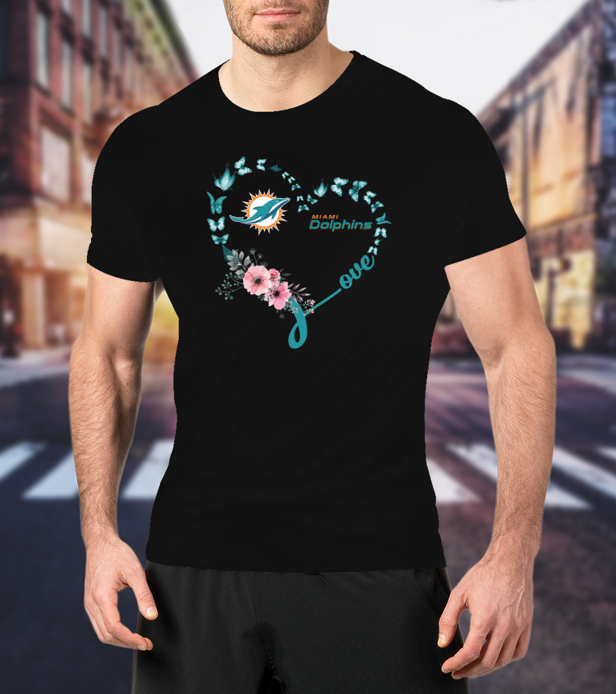 Miami Dolphins Heart Butterfly Love T-Shirt