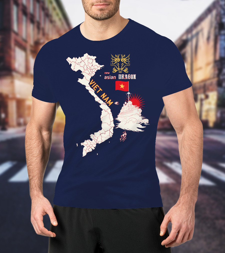 Viet Nam Map New Asian Dragon Flag Ship T-Shirt