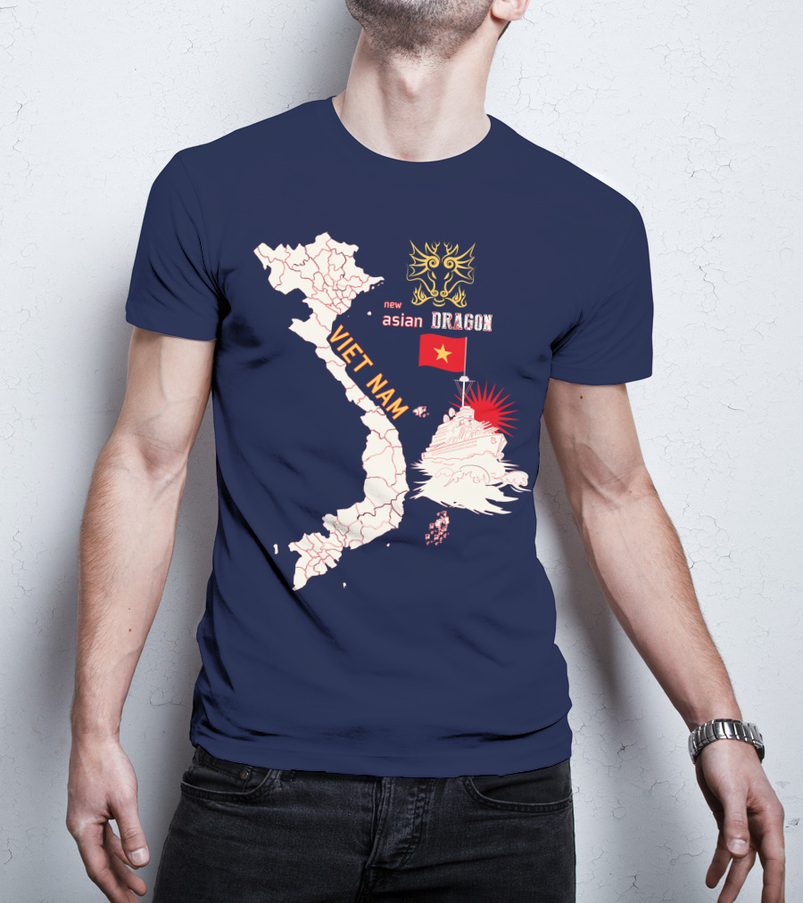 Viet Nam Map New Asian Dragon Flag Ship T-Shirt