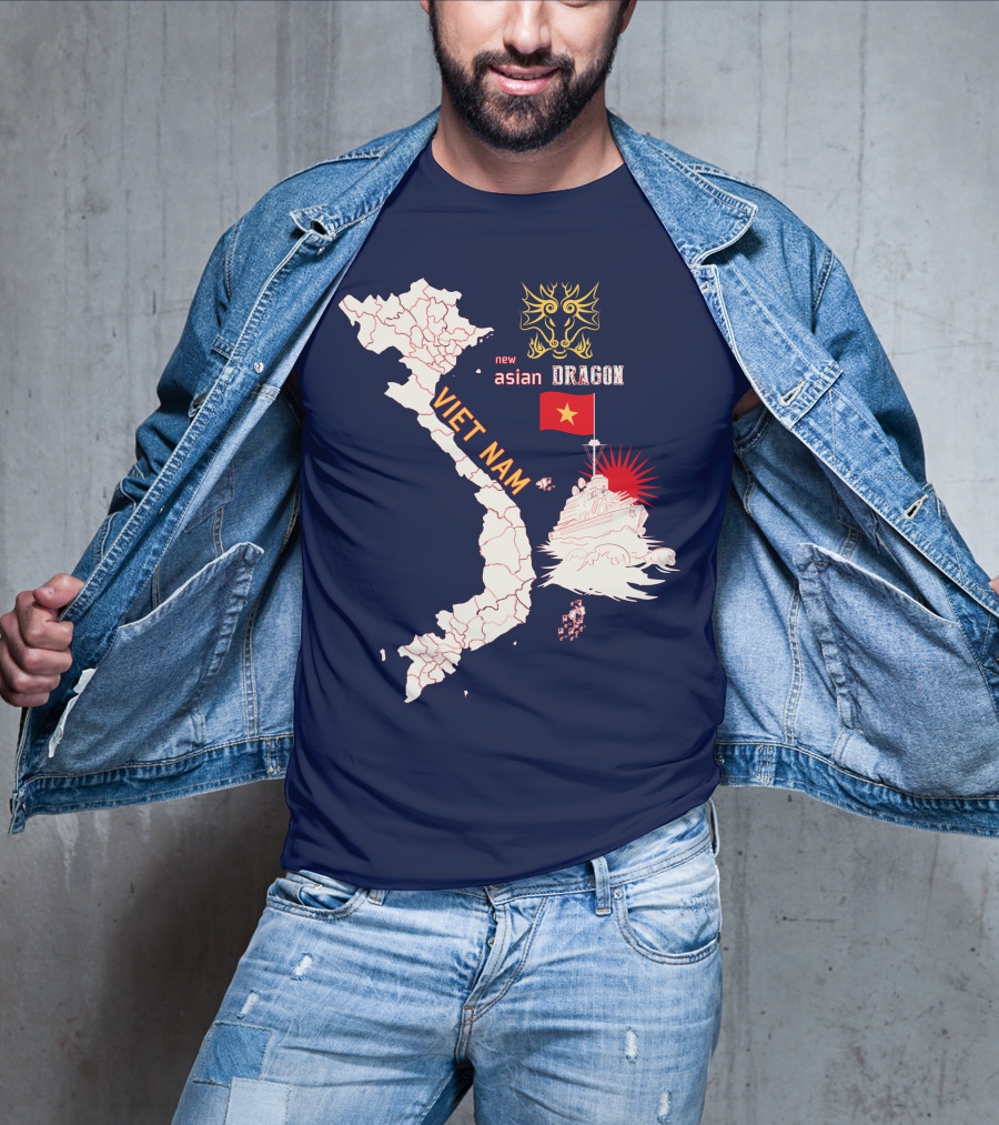 Viet Nam Map New Asian Dragon Flag Ship T-Shirt