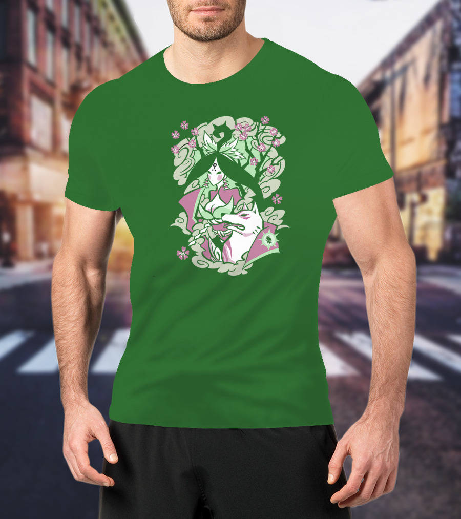Okami Merch Amaterasu And Cherry Blossoms T-Shirt