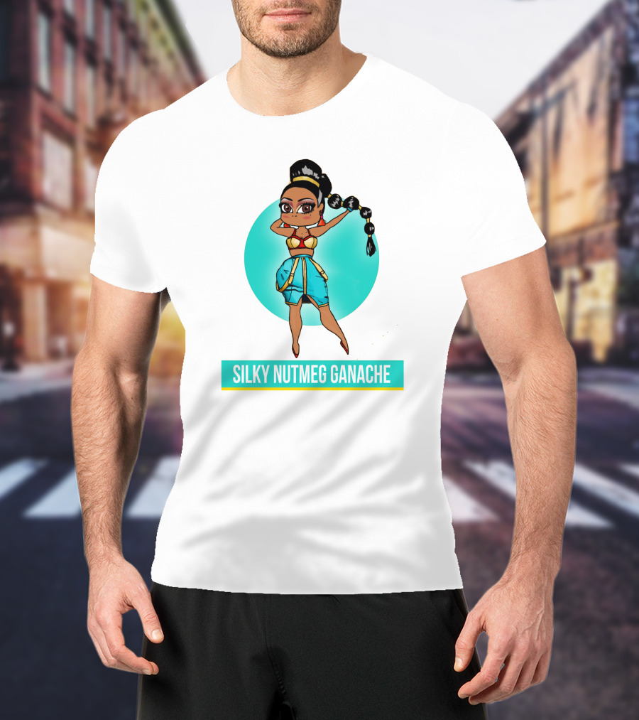 Silky Nutmeg Ganache Cartoon Character Blue Circle T-Shirt
