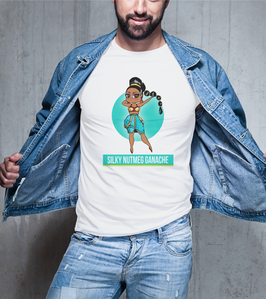 Silky Nutmeg Ganache Cartoon Character Blue Circle T-Shirt