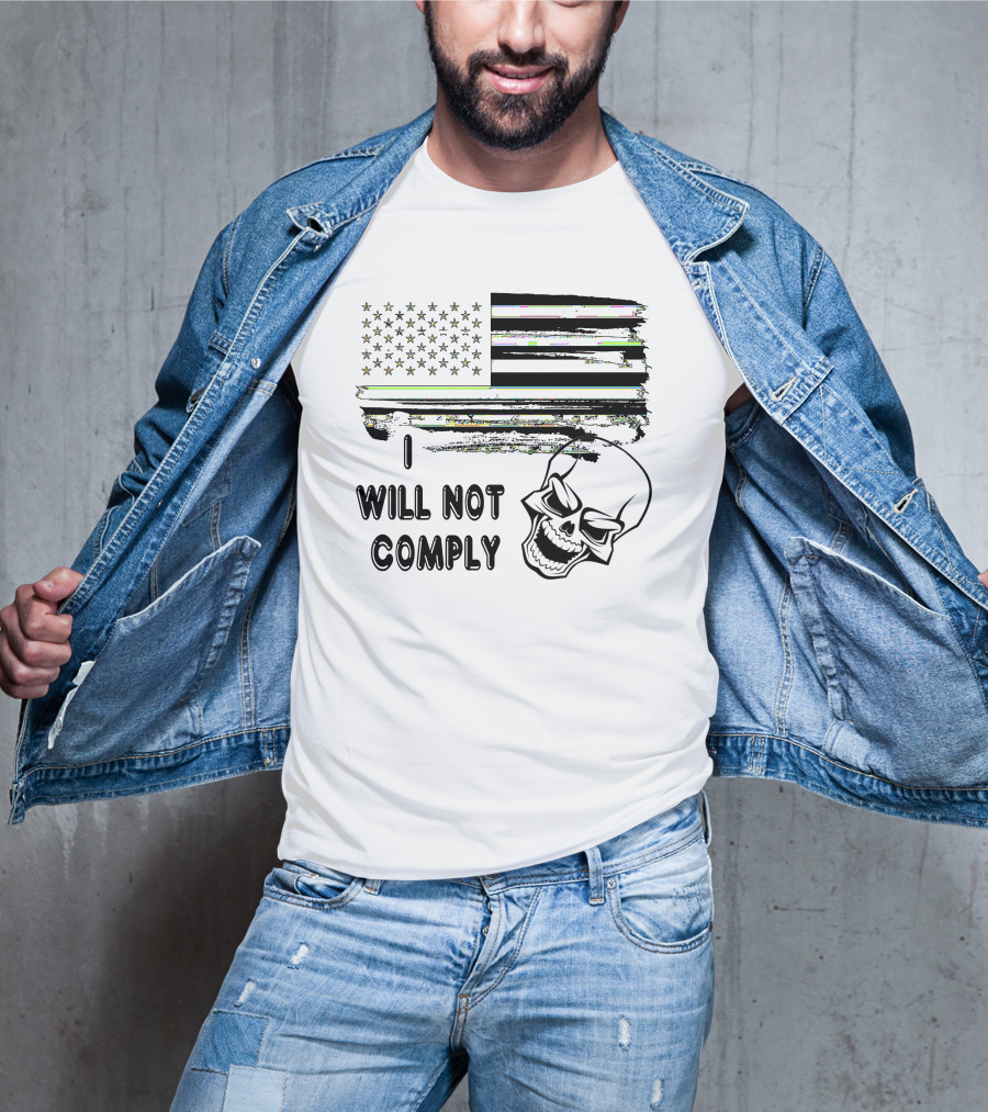 I Will Not Comply Skull American Flag T-Shirt