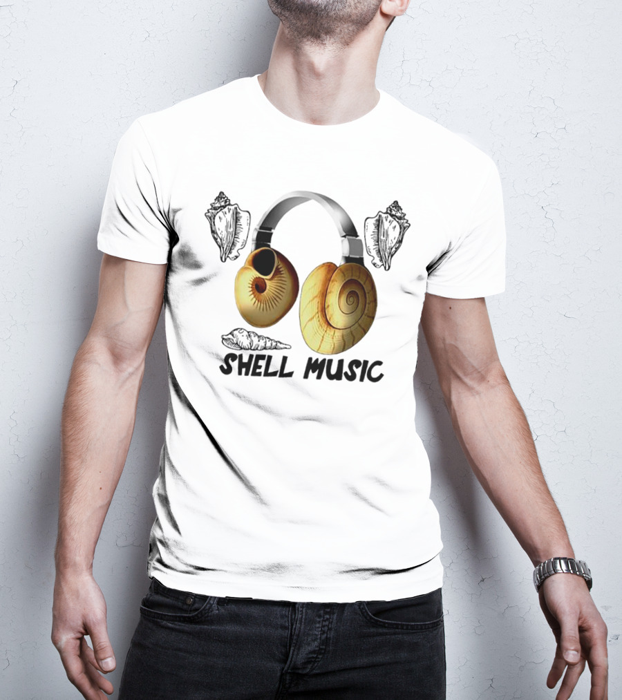 SHELL MUSIC Conch Headphones Nautical Shells Motif T-Shirt