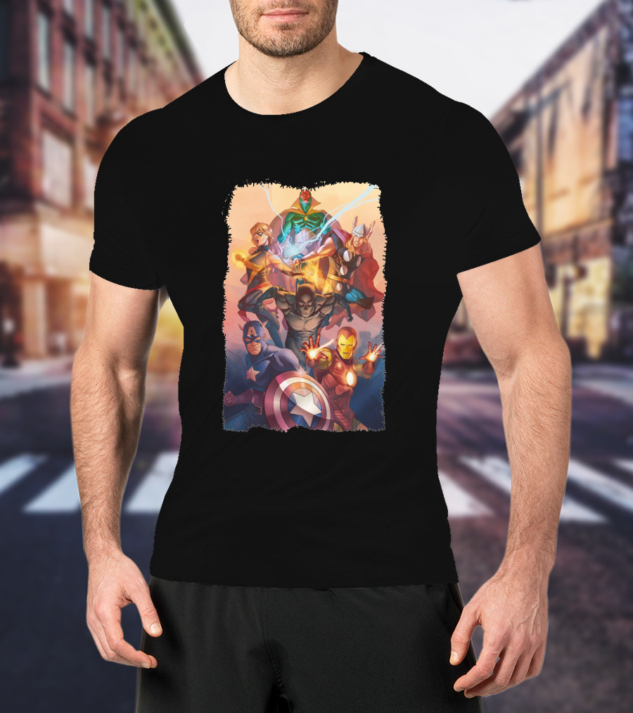 Super Avengers Captain America Iron Man Thor Black Panther Vision Team Iconic Heroes T-Shirt