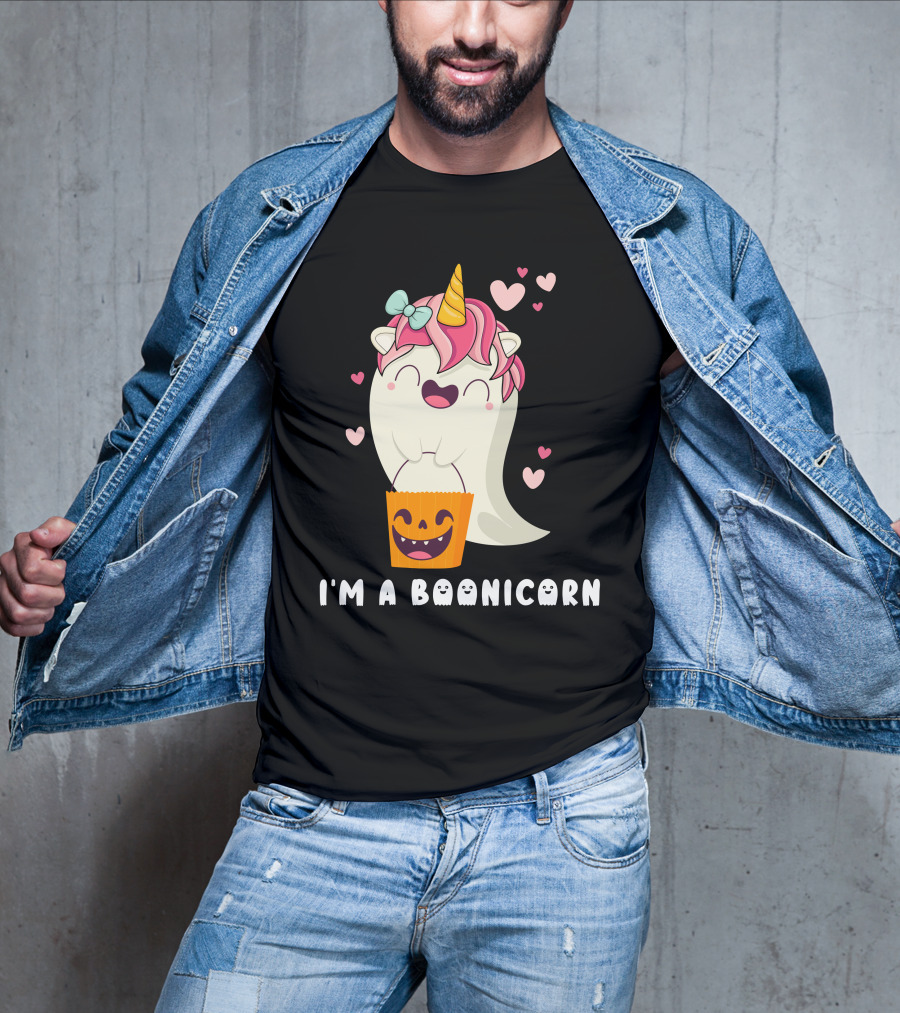 I'm A Boonicorn Cute Boonicorn Ghost Unicorn Halloween Hearts T-Shirt