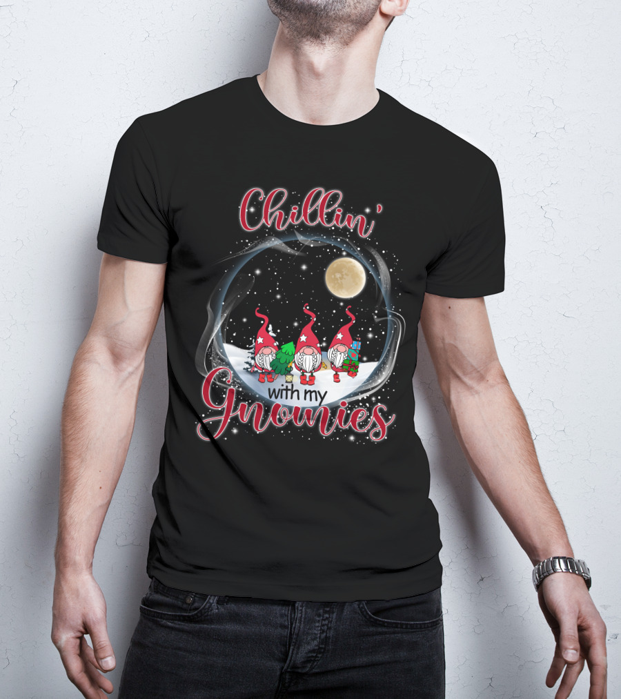 Chillin With My Gnomies Under The Moonlit Snowy Night With Stars T-Shirt
