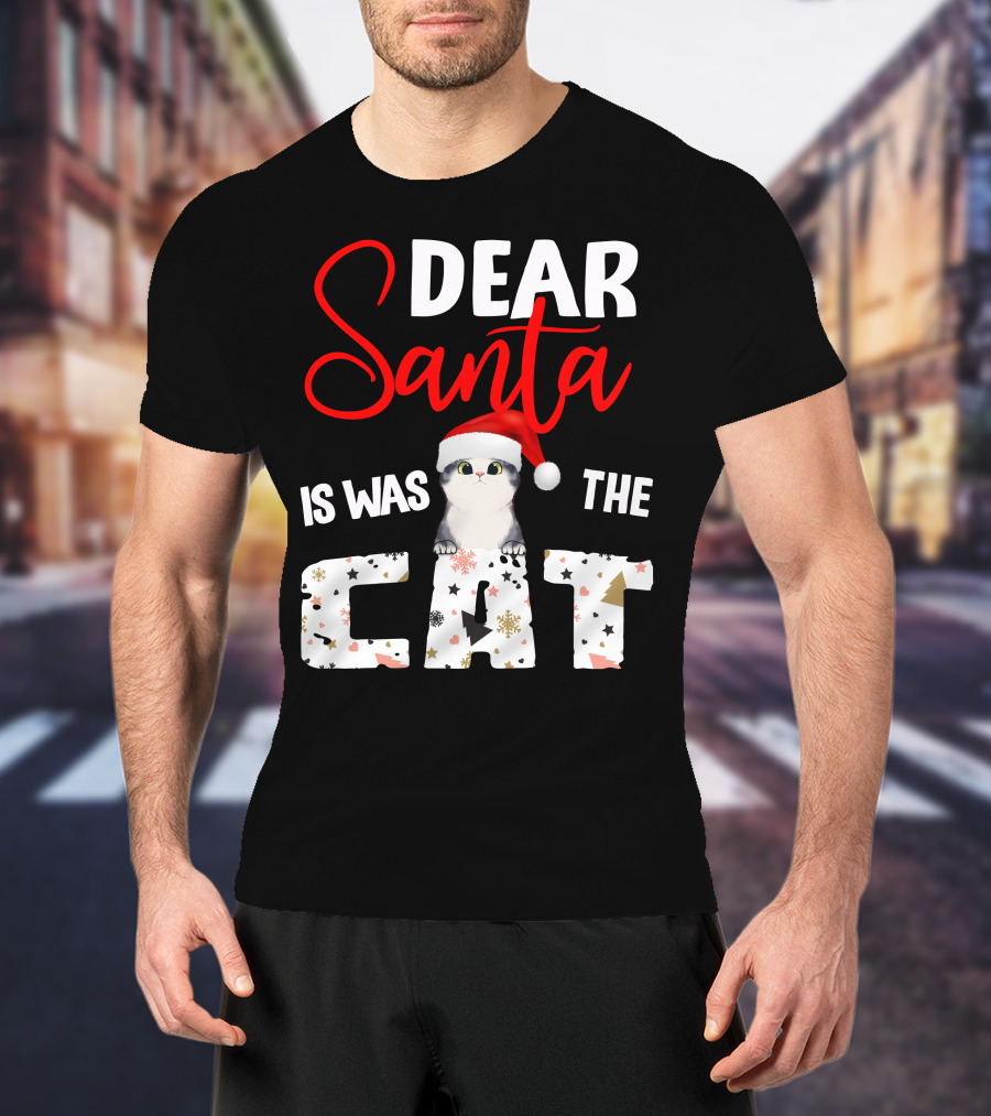 Dear Santa Cute Cat In Santa Hat Holiday Christmas T-Shirt