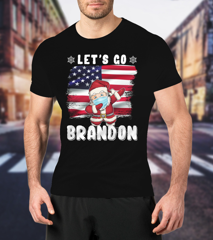 Let's Go Brandon Santa Mask American Flag Christmas T-Shirt