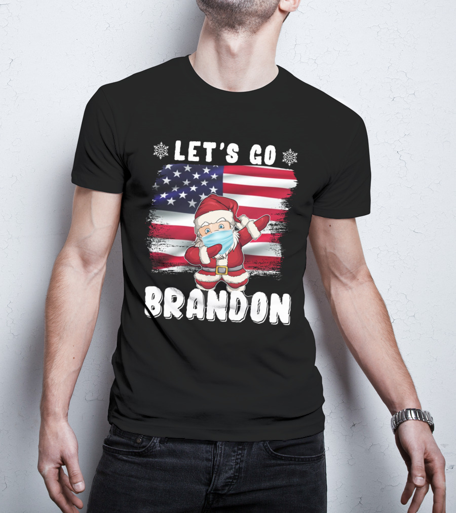 Let's Go Brandon Santa Mask American Flag Christmas T-Shirt