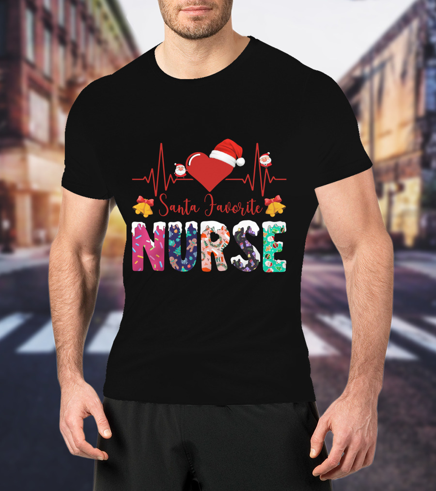 Santa Favorite Nurse Christmas Heartbeat T-Shirt