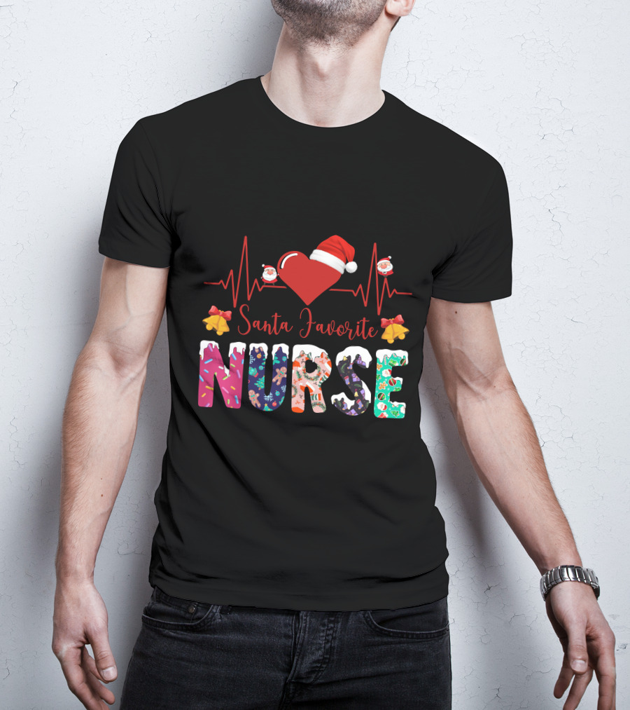 Santa Favorite Nurse Christmas Heartbeat T-Shirt