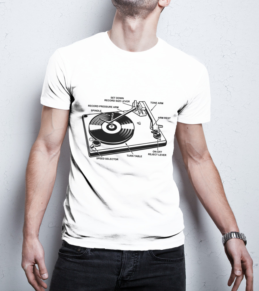 Vinyl Record Player Diagram Tone Arm Turn Table T-Shirt