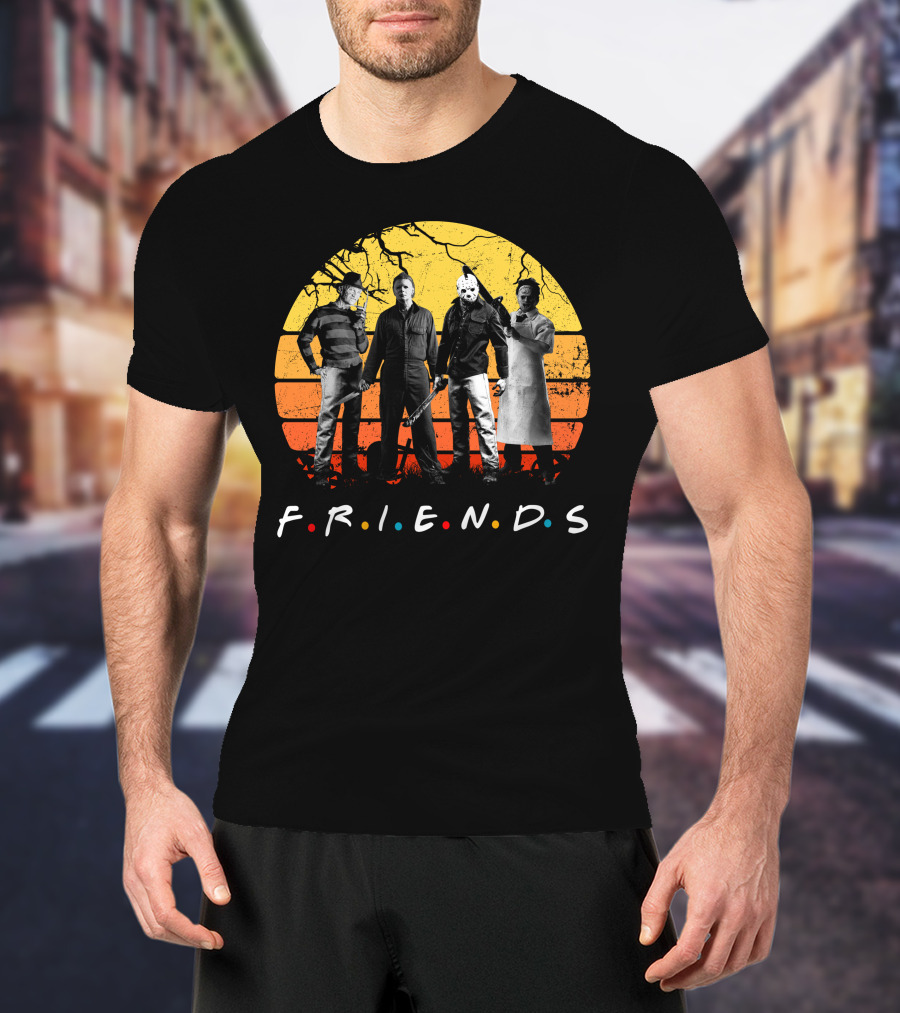 FRIENDS Halloween Horror Characters Sunset T-Shirt