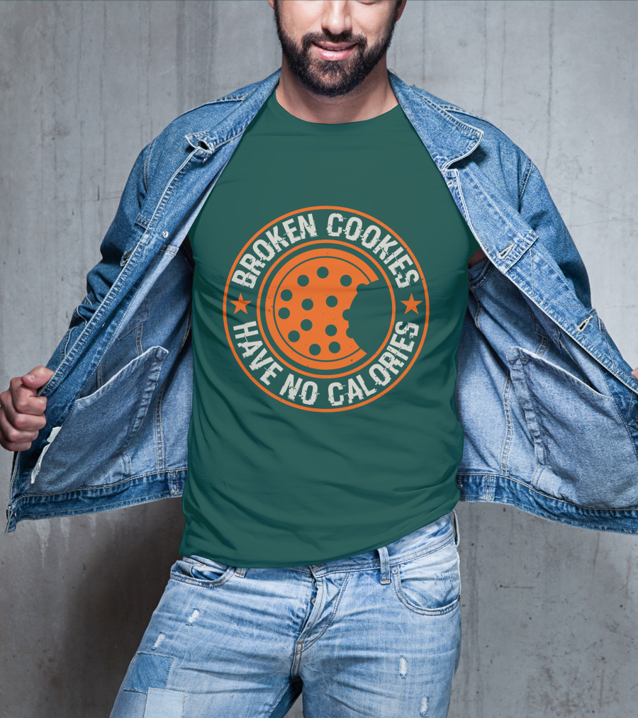 Broken Cookies Have No Calories Round Emblem With Stars And Cookie Bite T-Shirt