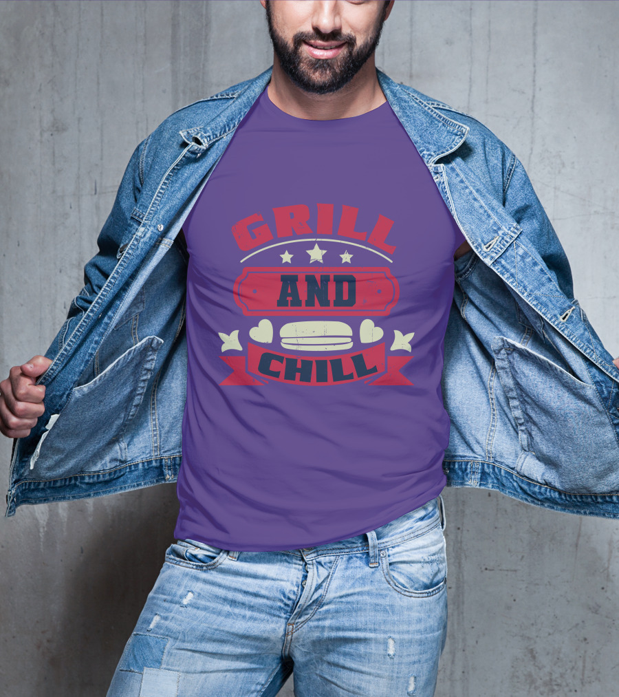 GRILL AND CHILL Stars And Hearts BBQ Burger Banner T-Shirt