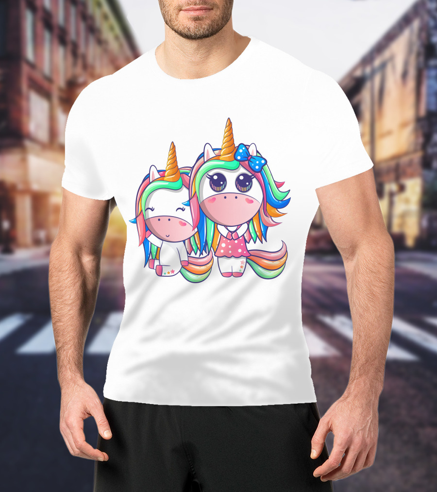 Happy Friendship With Cute Funny Unicorns And Rainbow Elements T-Shirt