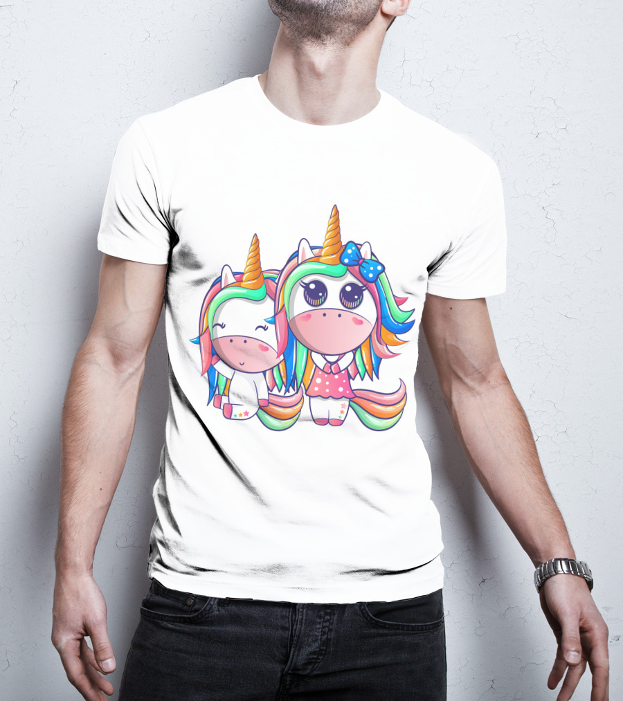 Happy Friendship With Cute Funny Unicorns And Rainbow Elements T-Shirt
