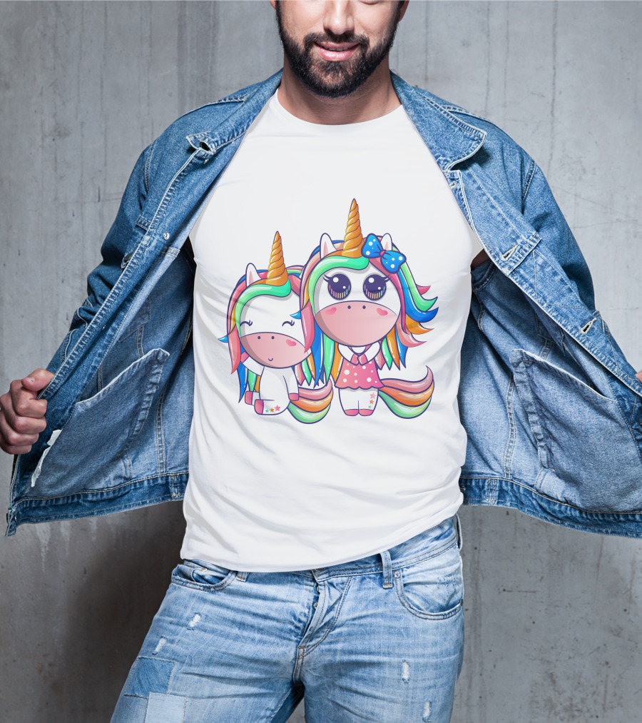 Happy Friendship With Cute Funny Unicorns And Rainbow Elements T-Shirt