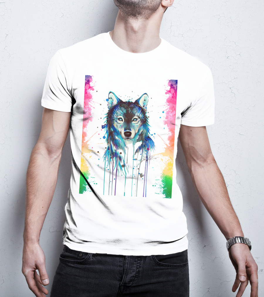 The Wolf Painting Colorful Watercolor T-Shirt