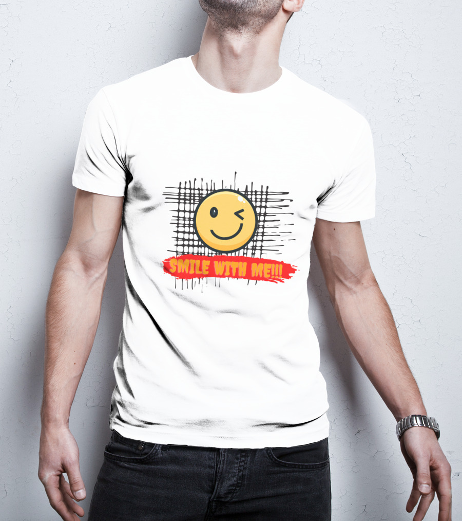 SMILE WITH ME Winking Smiley Face And Checkered Grid Background T-Shirt