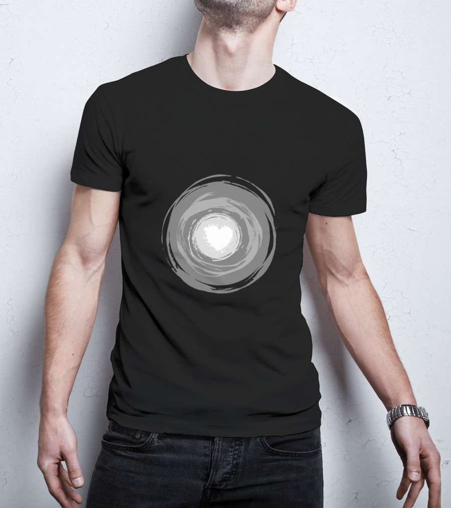 Color Circle Heart Center Monochrome Swirl T-Shirt