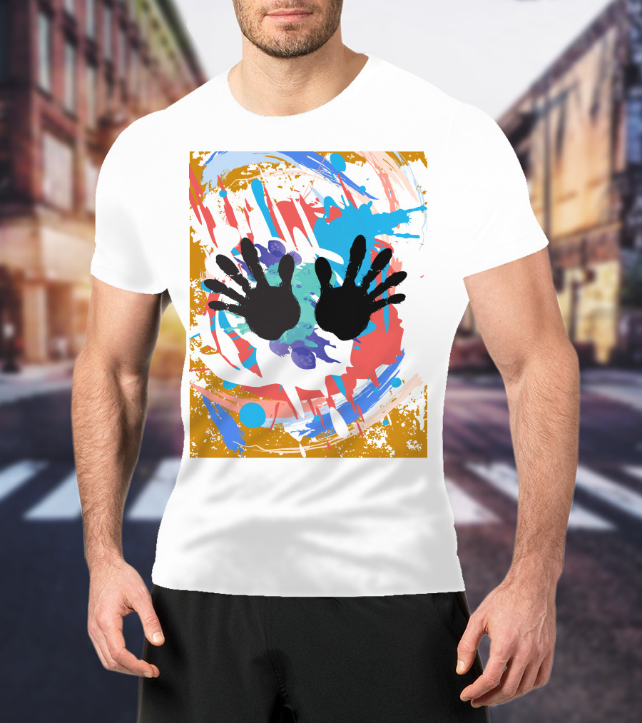 Colorful Splash With Black Handprints T-Shirt