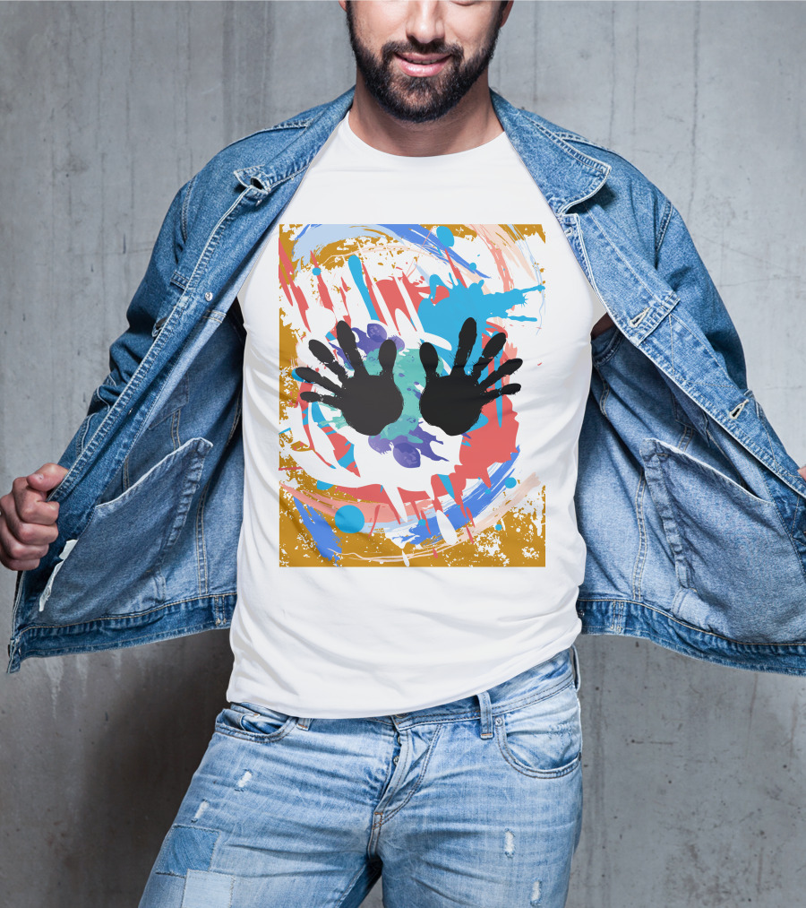 Colorful Splash With Black Handprints T-Shirt