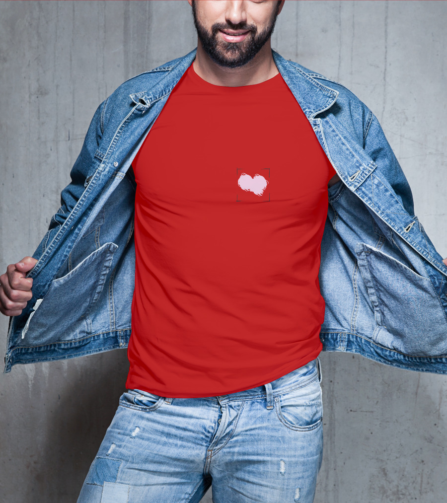 Heart With Framed Brushstroke Texture On Red T-Shirt