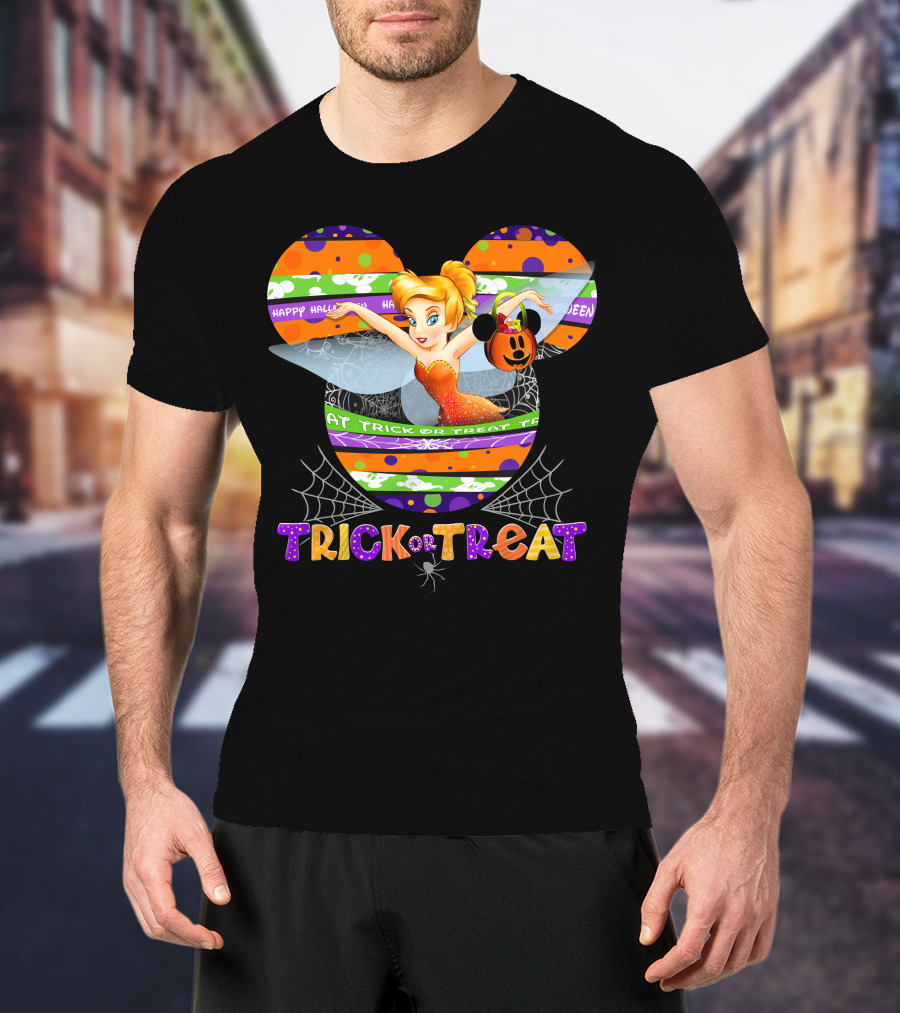 Tinker Bell Halloween Trick Or Treat Mickey Pumpkin Magic T-Shirt