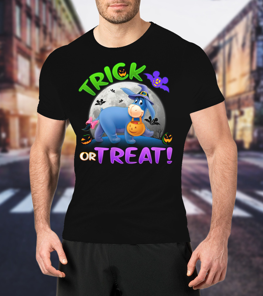 Eeyore Trick Or Treat Halloween Moon Bat Pumpkins T-Shirt
