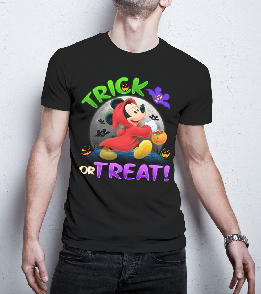 Trick Or Treat Mickey Halloween Bat Pumpkin T-Shirt