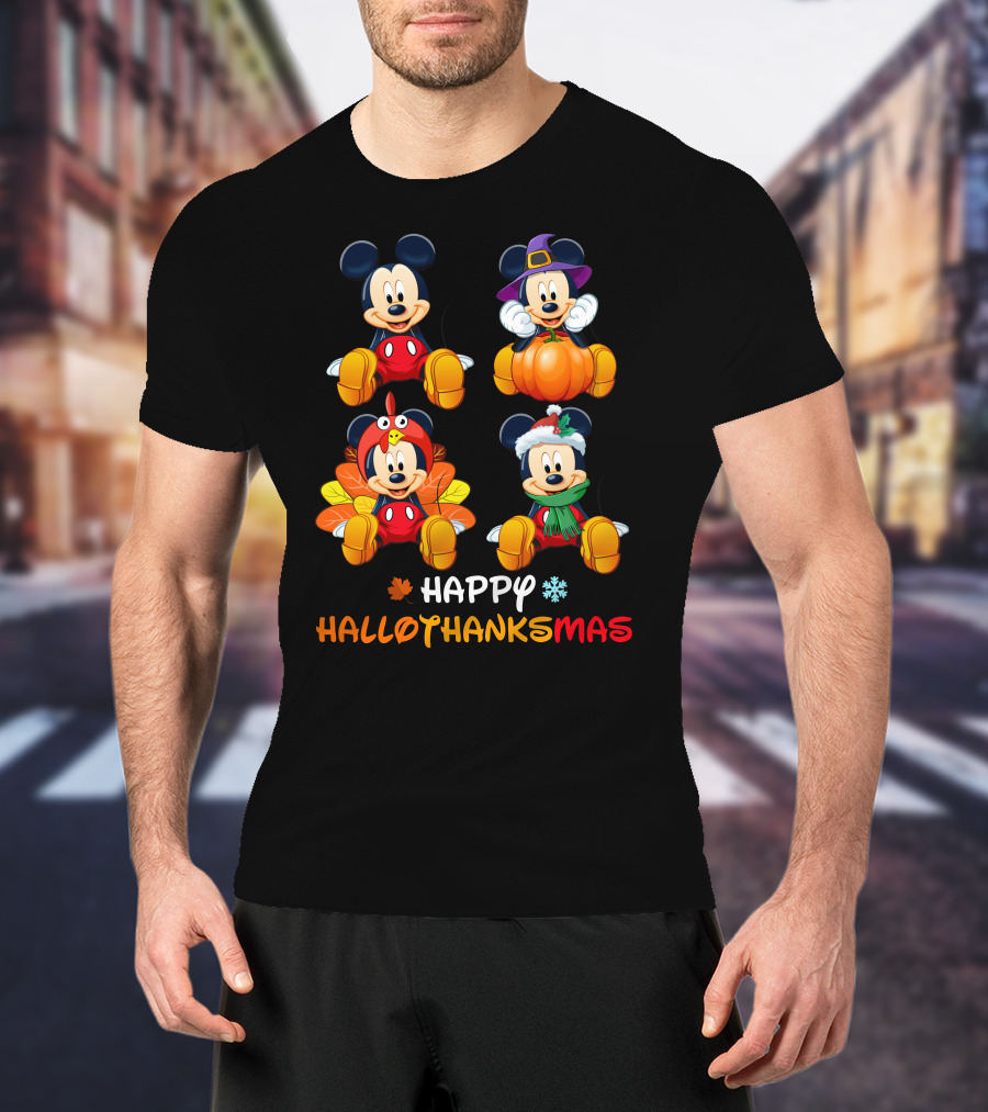 Happy Hallothanksmas Mickey Mouse Pumpkin Turkey Snowflake T-Shirt