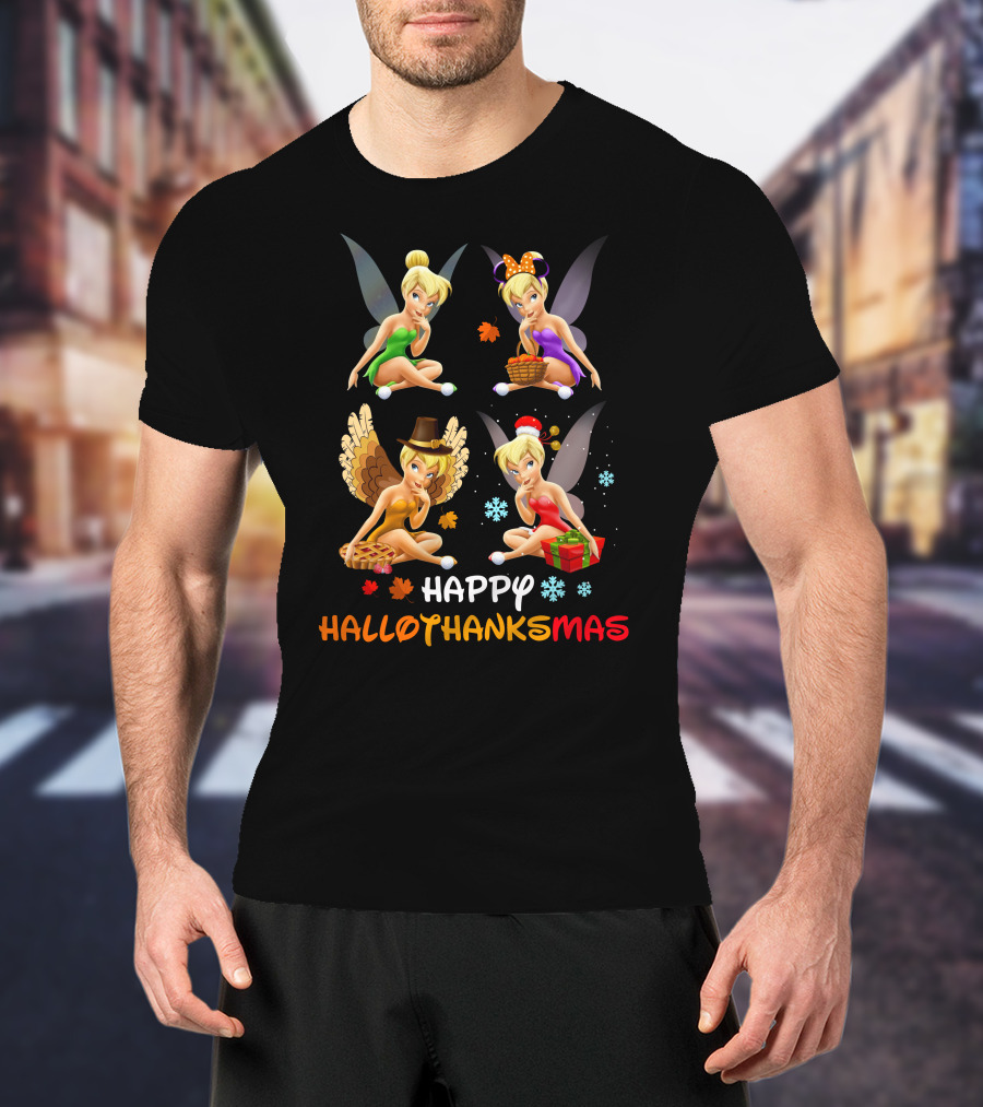 Happy Hallothanksmas Tinker Bell Halloween Thanksgiving Christmas T-Shirt