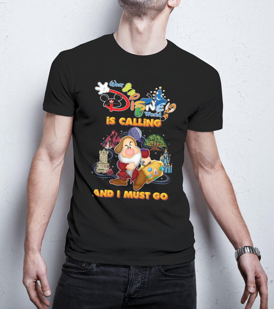 Walt Disney World Is Calling And I Must Go Grumpy Dwarf With Icons T-Shirt