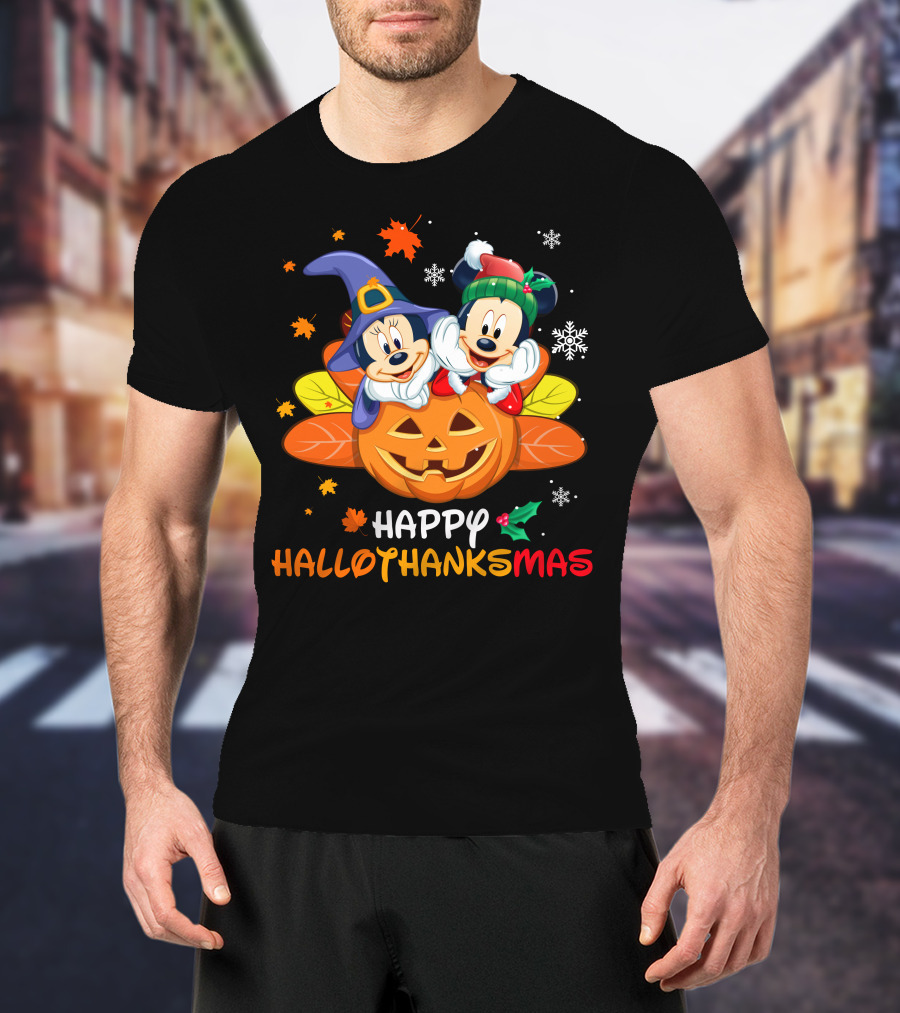 Happy Hallothanksmas Mickey And Minnie T-Shirt