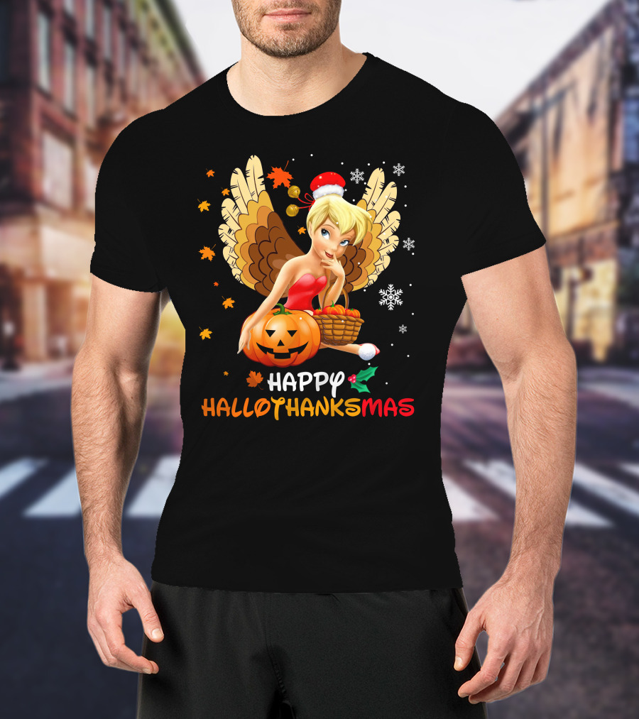 Hallowthanksmas Tinker Bell Halloween Thanksgiving Christmas T-Shirt