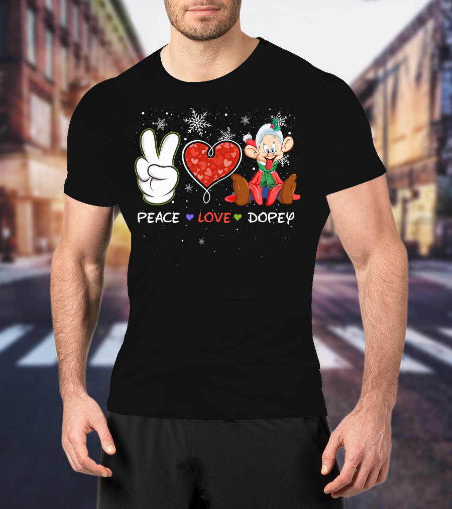 Peace Love Dopey Holiday Christmas Snowflakes T-Shirt