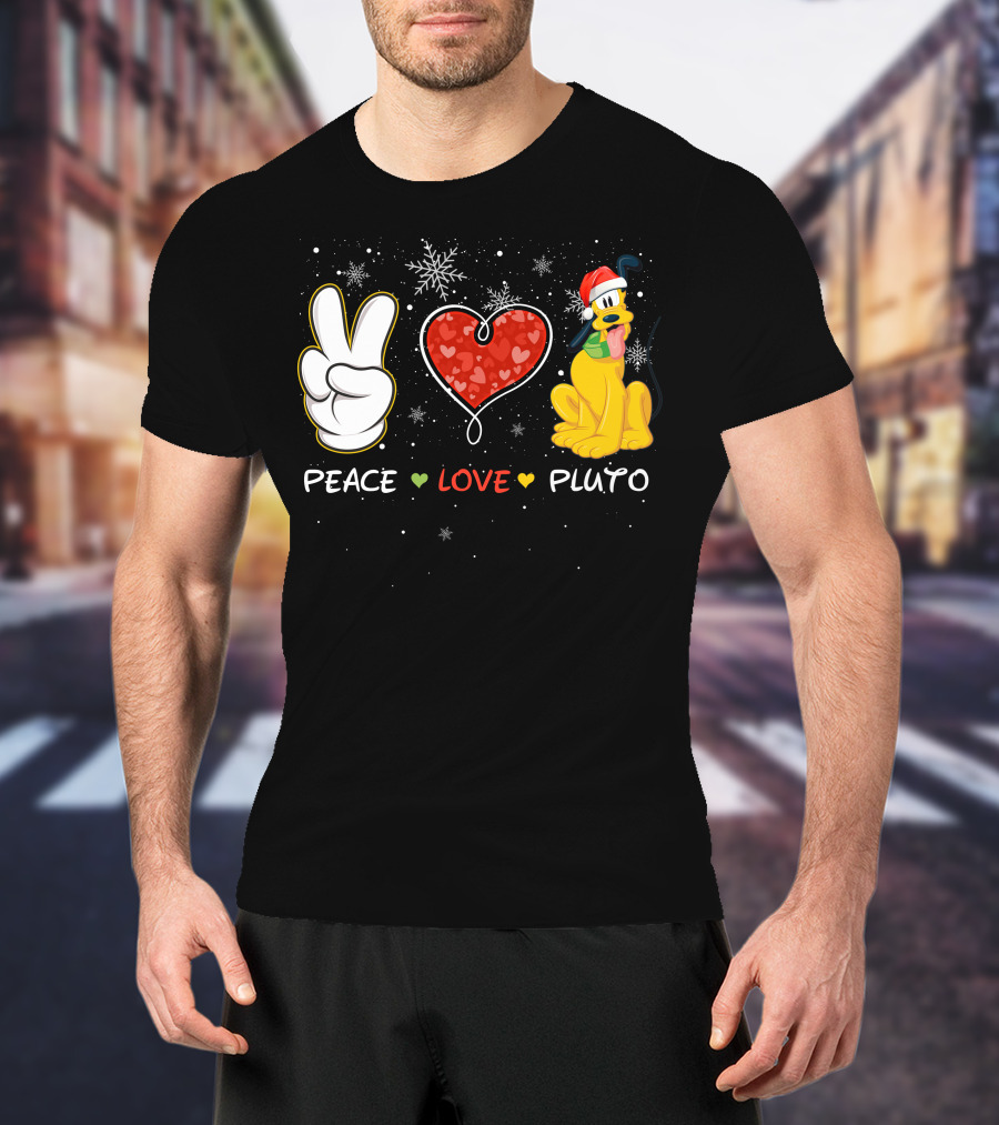 Peace Love Pluto Christmas Santa Hat Snowflakes T-Shirt
