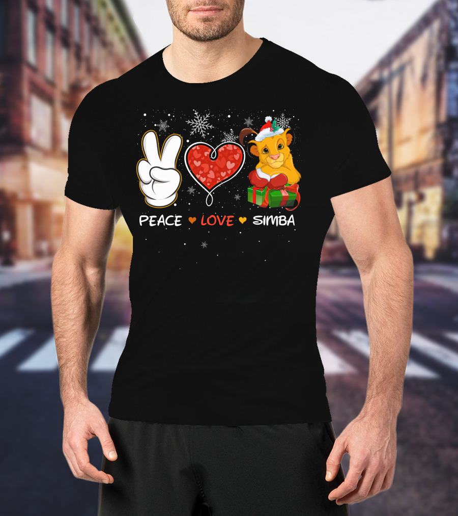 Peace Love Simba Christmas Gift Snowflakes T-Shirt