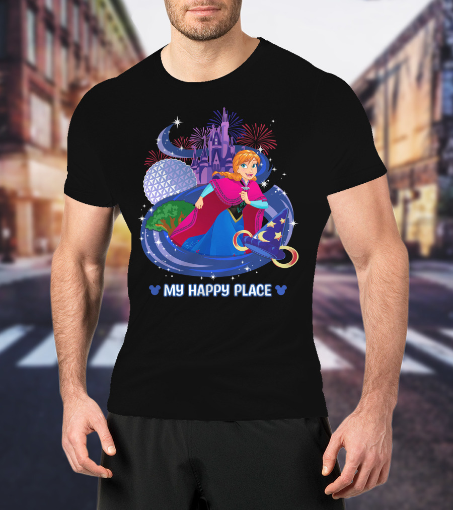 My Happy Place Anna Disney Parks Fireworks And Spaceship Earth T-Shirt