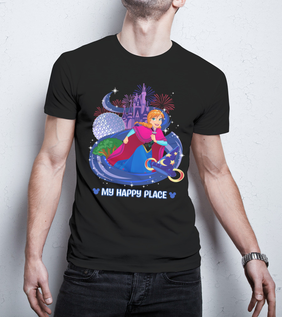 My Happy Place Anna Disney Parks Fireworks And Spaceship Earth T-Shirt