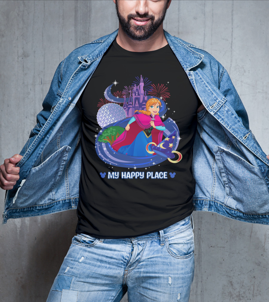 My Happy Place Anna Disney Parks Fireworks And Spaceship Earth T-Shirt