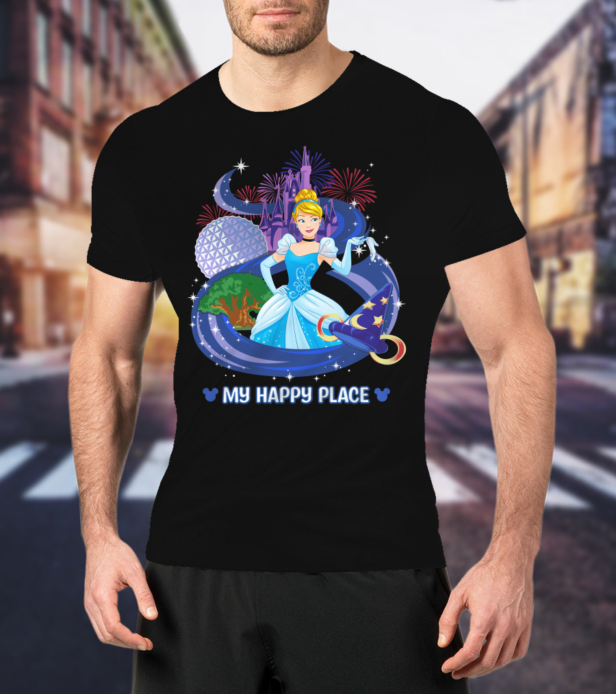 Cinderella My Happy Place Disney Castle Fireworks Epcot Sorcerer Hat T-Shirt