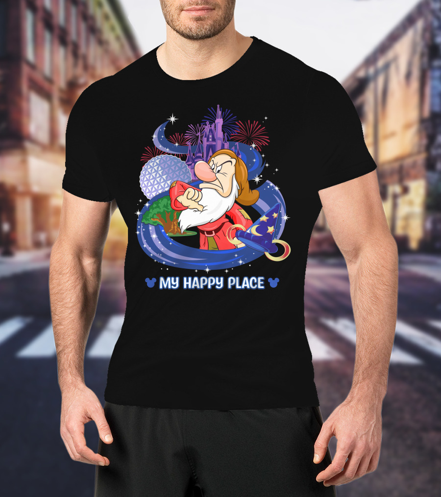 Grumpy My Happy Place Disney World Fireworks Mickey Ears T-Shirt